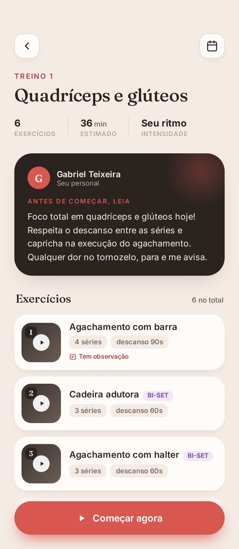 Lista de exercícios do treino